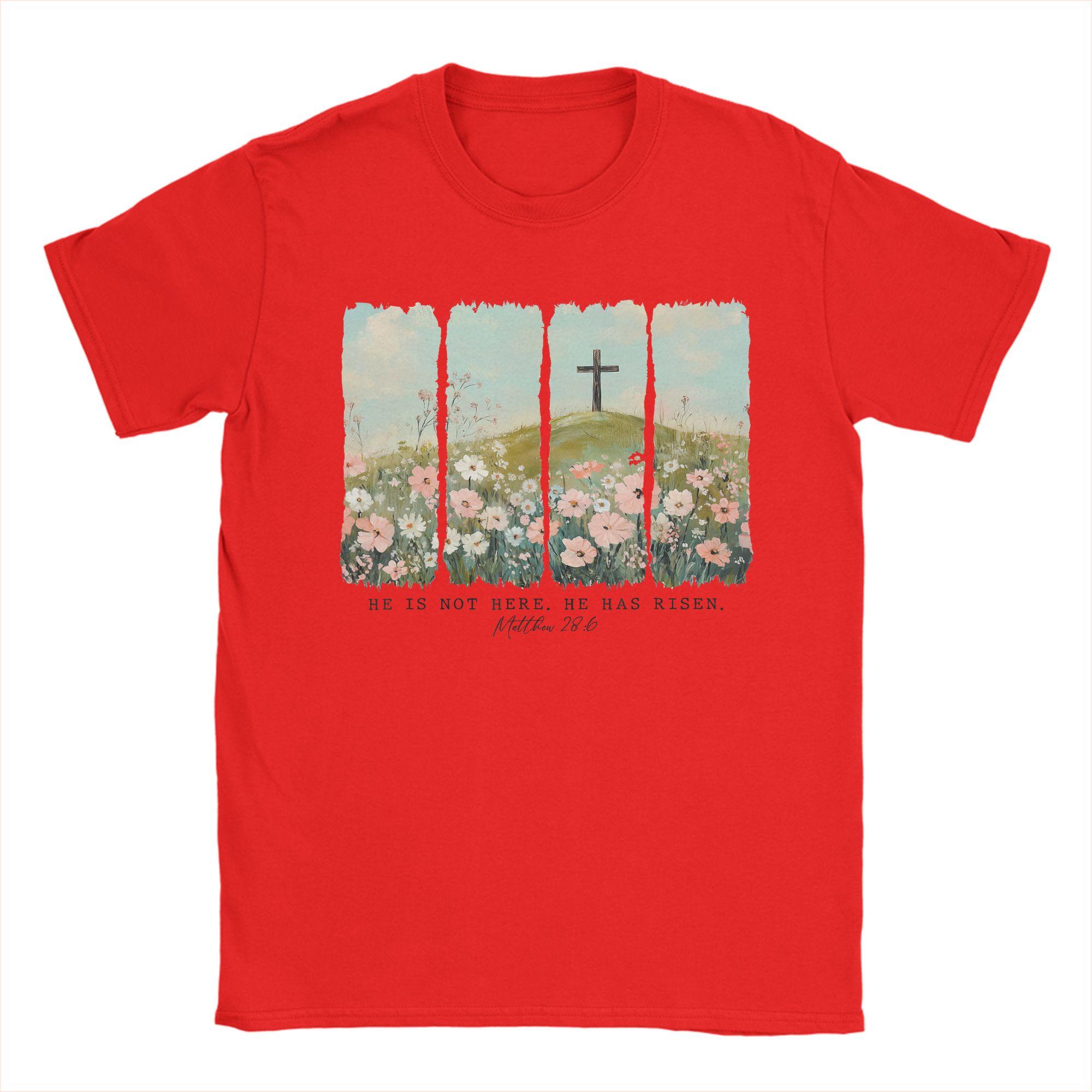 He is Risen Christian Wildflower Happy Easter T Shirt Summer Pure Cotton T Shirts For Man Short Sleeve Aesthetic Clothes S