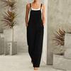 Women's Fashionable Suspender Wide Leg Loose Casual Suspender Pants With Pocket Buttons And Jumpsuit