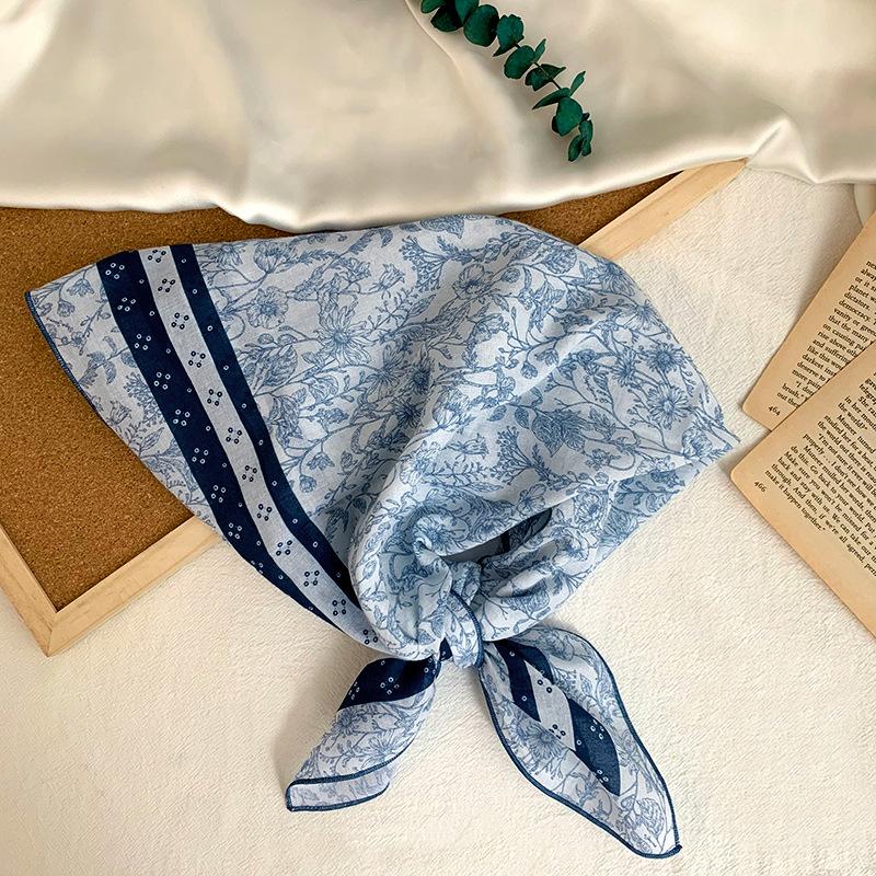 Cotton square scarf, silk scarf, high-end new small shawl, neck protector, small scarf, multi-purpose floral headscarf, headband, hair tie