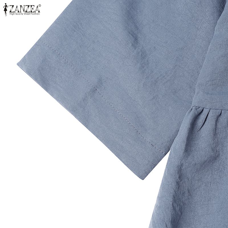 ZANZEA Womens Casual Lace Splice V-Neck Summer Half Sleeve Long Dress