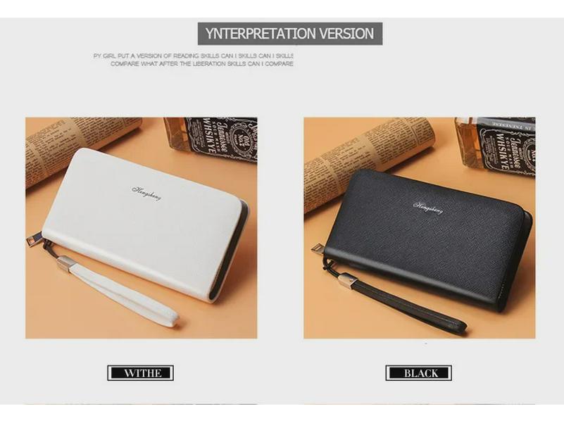Hengsheng Men's Business Casual Clutch Wallet - Large Capacity Long Coin Purse with Hand Strap