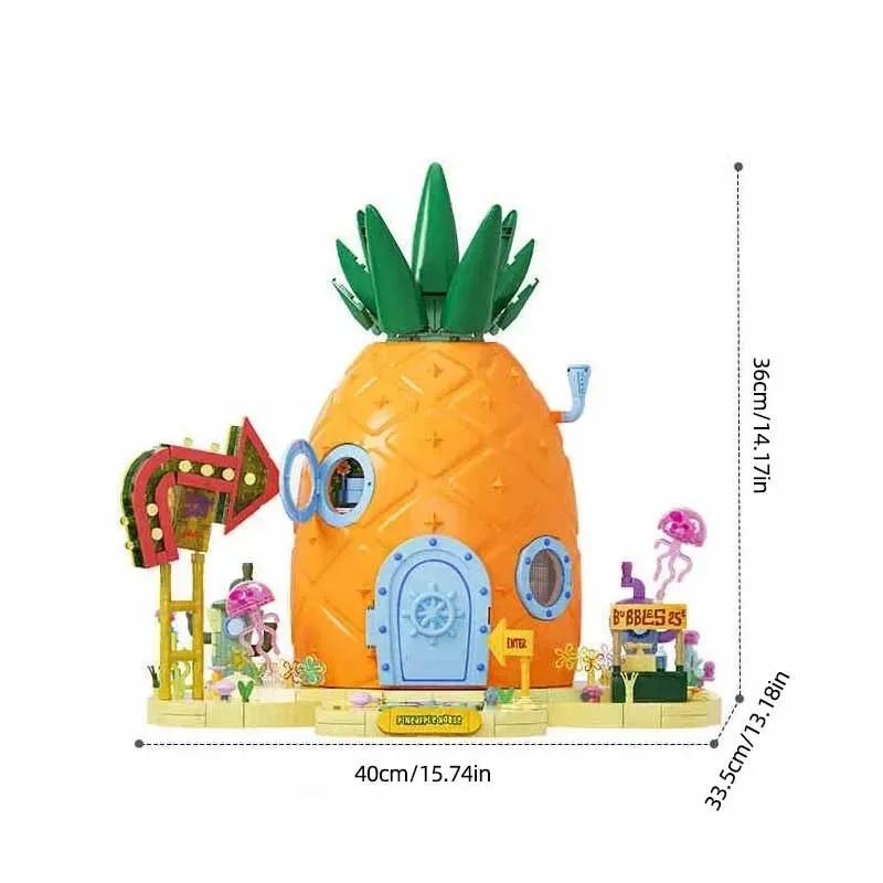 Non-Toxic Spongebob Cartoon Krusty Krab Restaurant Building Blocks Creative Canteen Scenes Model Bricks Desktop Ornaments Toy For Kid Gift