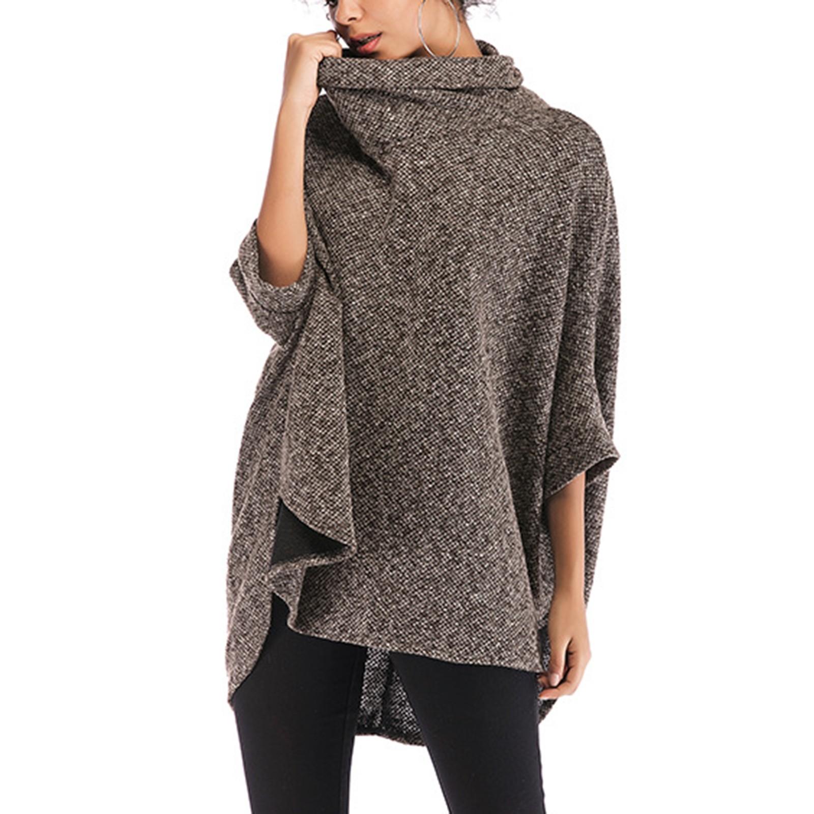 

Женский однотонный плащ с большим неровным подолом и высоким воротником, свитер, пальто One Size кофейный