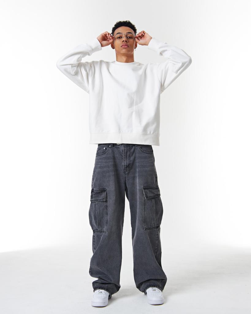 Dibsenseu Rise Wide Cargo Denim D500 - Black