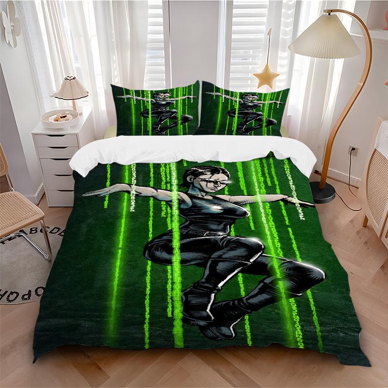 3pcs The Matrix Code Bedding Set, Soft Polyester Duvet Cover and Pillowcases Machine Washable Seasons all suitable 27 135x200cm