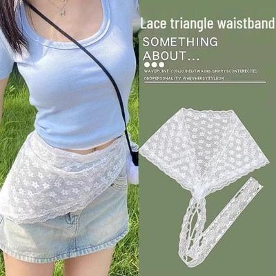 Women's Lace Trim Belt Accessory: White Waist Scarf, Bandana, and Ribbon Pendant for Dresses, Jeans, and Bustle.