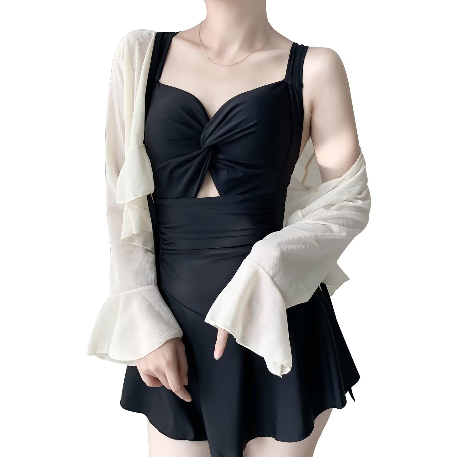 

Купальник с подушечками Swim Heat для похудения Free [HEWEAYTA] Женский слитный - Платье, Лето, Плавание, Все в одном, С открытыми плечами, Закрывающий тело,