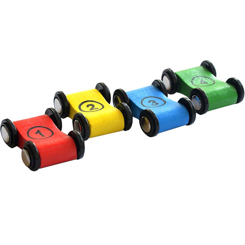 Wooden Four-Wheel Sliding Glider Inertial Racing Car for Kids with Mini Train Accessories