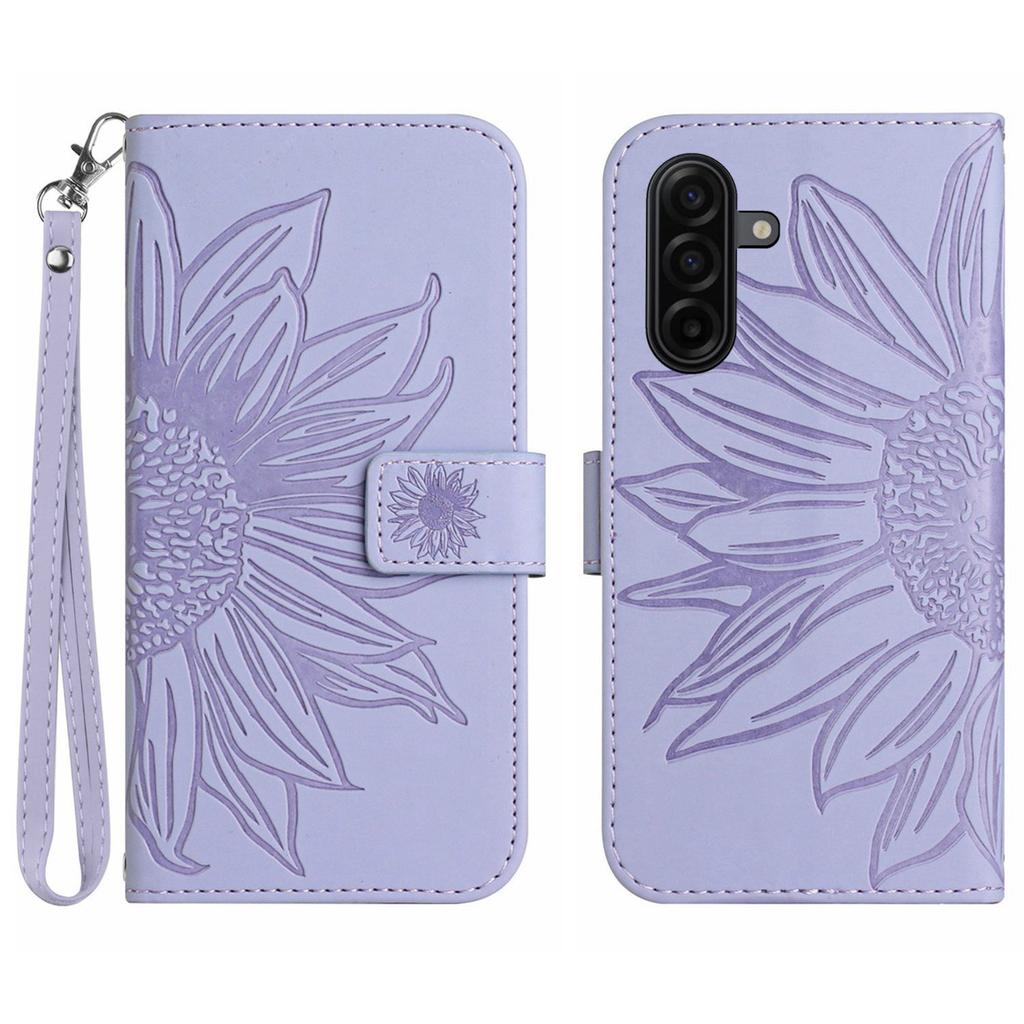 For Samsung Galaxy A57 5G Case Sunflower Imprint Leather Wallet Phone Cover with Wrist Strap