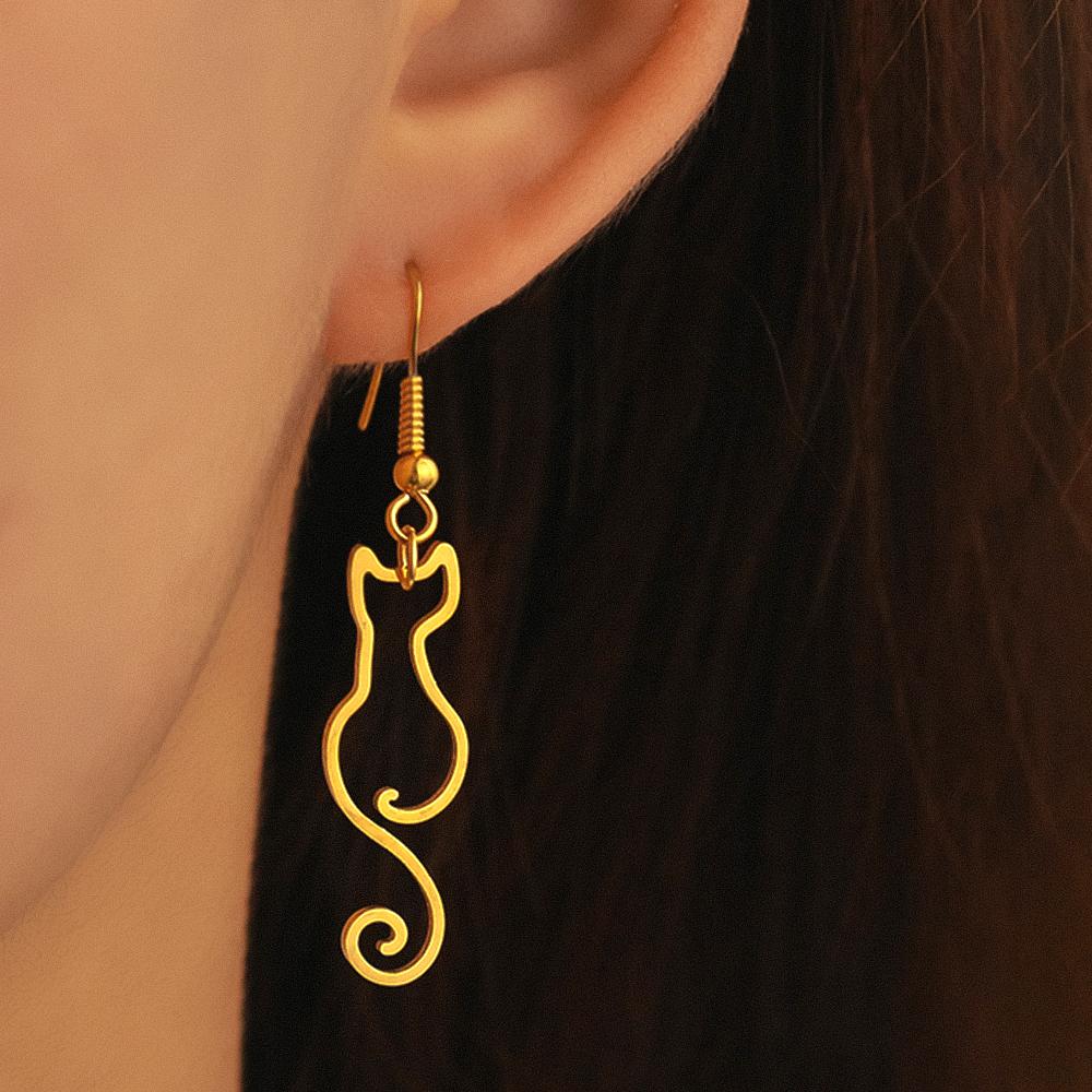 

Серьги из нержавеющей стали, милый кот, полый силуэт, кулон, изящные модные висячие серьги для женщин, ювелирные изделия, подарки лучшему другу