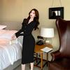 Knitted Dress Women's Long-sleeved Slim-fitting Waist-covering Hip Skirt Long Skirt Temperament Autumn And Winter