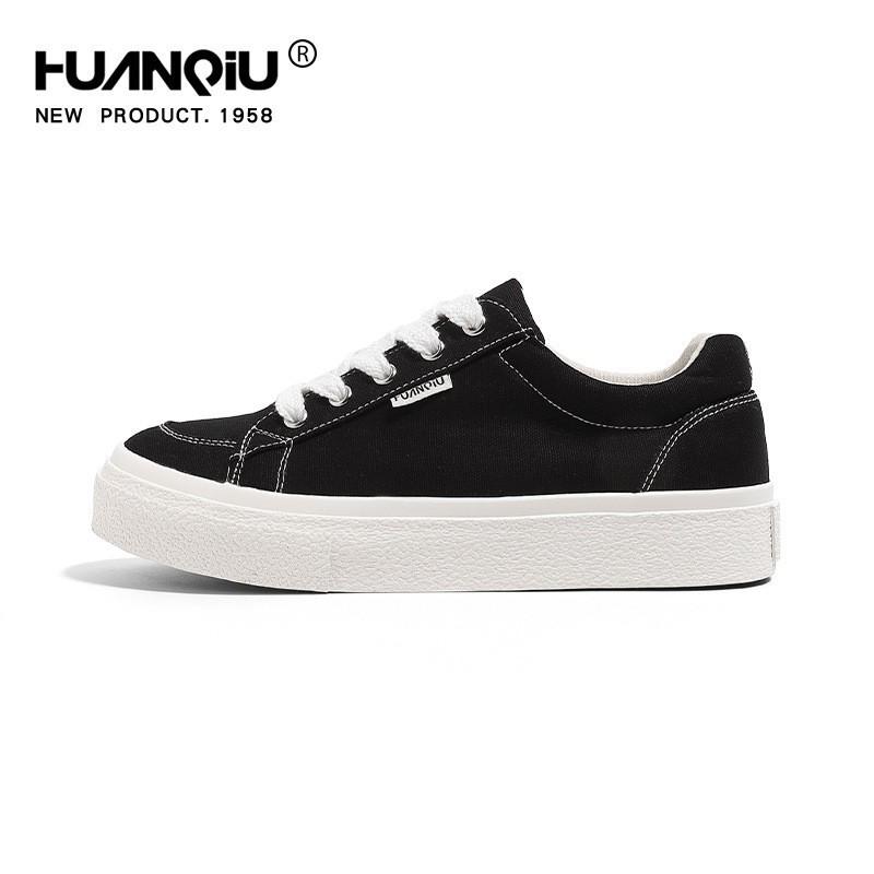 Men's 2025 Spring Black Canvas Thick-Soled Sneakers - Casual & Versatile for Students and Couples
