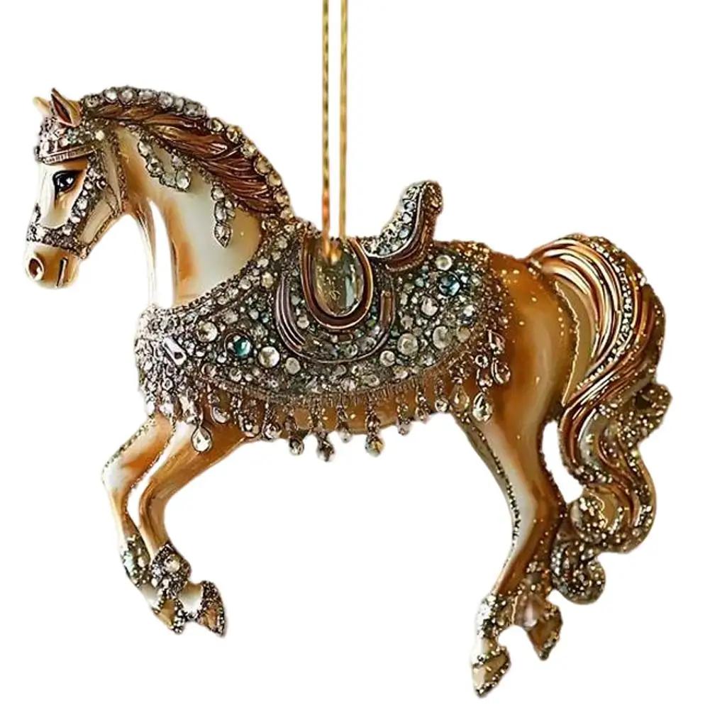 2D Acrylic Horse Year Hanging Pendants Christmas Tree Xmas Horse 2026 Decoration Hanging Rhinestones Ornament W3H1