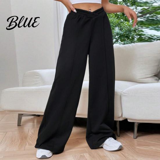 Wide-leg Bottoms Women Pants V-Shaped Elastic High Waist Straight Wide Leg Lounge Trousers Long Solid Color Loose Fit Sweatpants Daily Wear