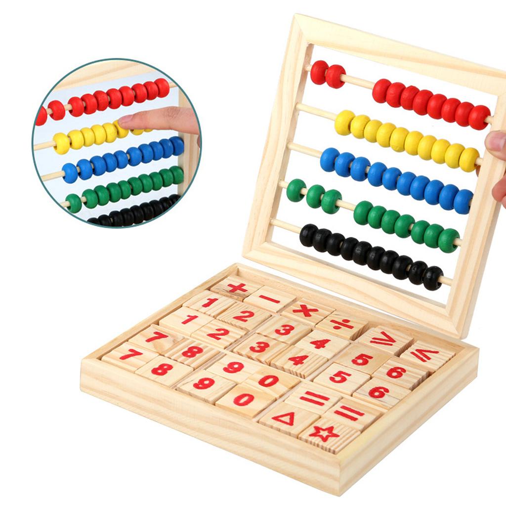 Wooden Math Blocks Educational Early Learning Bright Color Skill Development Math Counting Board