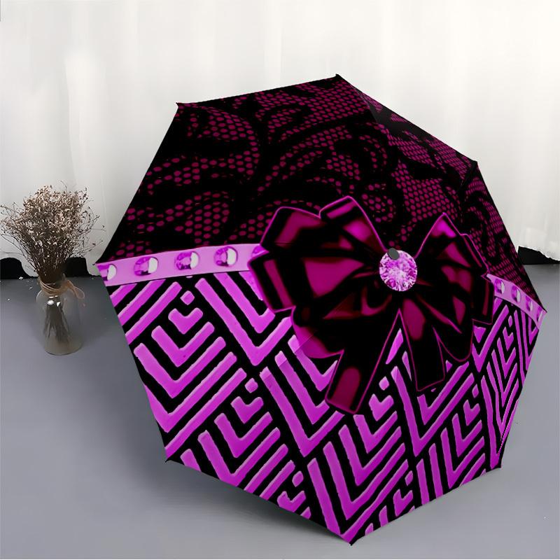1pc Lace Bow Automatic Cute Umbrella 8-Bone Design Compact Gear for Outdoor Travel, Perfect Holiday Gift Yy251230008