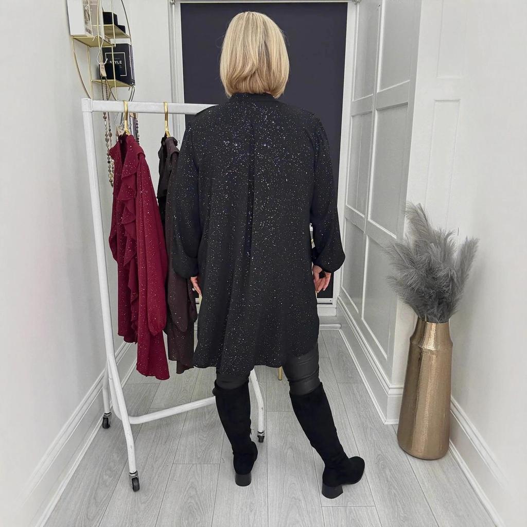 2025 Gold Splashed Wood Ear Trim V-Neck Loose Casual Long-Sleeved Shirt