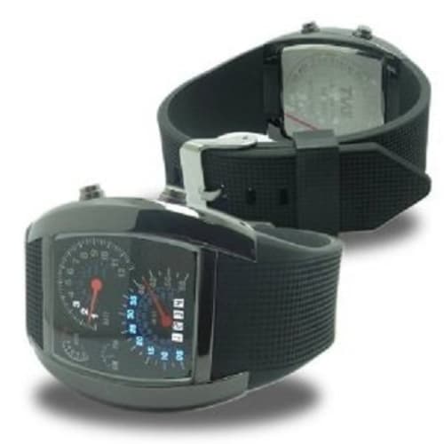 Herren Tachometer LED Design Uhr in Schwarz mit blauer LED