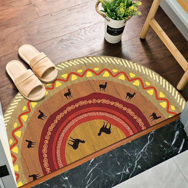 Bohemian Style Semi Circular Floor Mat, Ethnic Style Entrance Mat, Household Bathroom Absorbent Mat, Washable