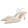 Mote Sommer Slingback Hælsandaler Kvinner Sexy Spiss Tå Tynne Høye Hæler for Kvinner Elegante Mesh Broderte Blomster Kvinners Pumps