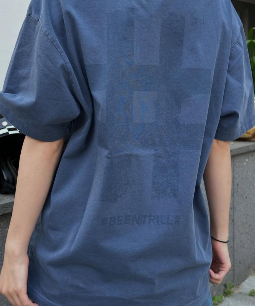 BEENTRILL Vintage Stamp Hashtag Dyed Short Sleeve T-Shirt (Navy)