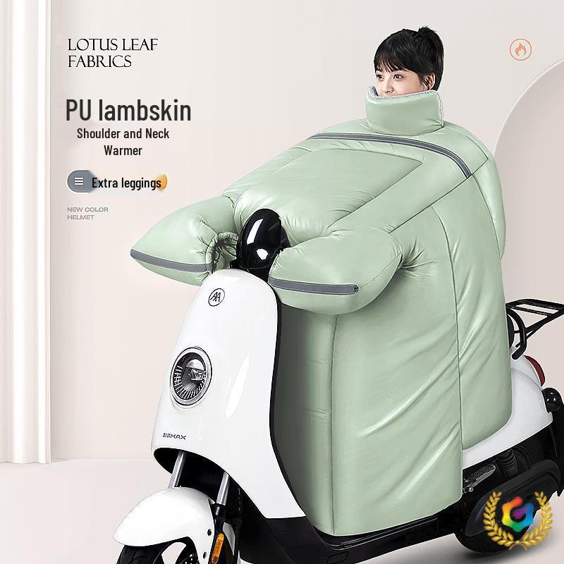 Winter Fleece-Lined Waterproof Leather Windshield Cover for Electric Vehicle and Motorcycle.