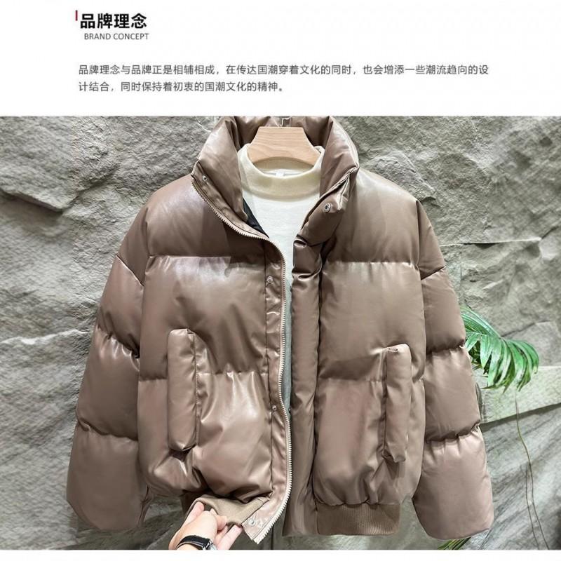 Mens Winter Cotton Puffer Jacket Loose Fit Stand Collar Warm Thick Casual Coat Solid Color