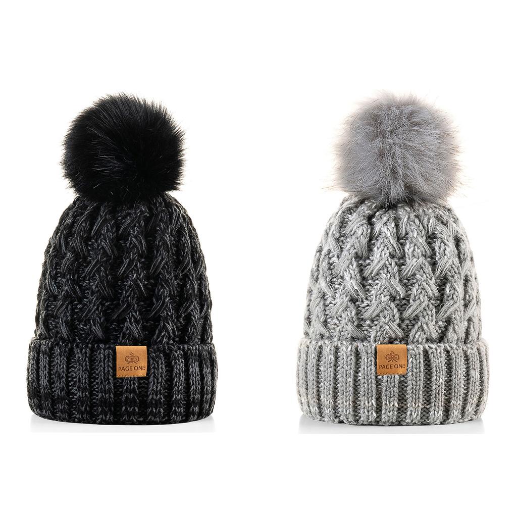 Women's Winter Warm and Thick Knitted Hat, with Fleece Lining Inside, Two-piece Set