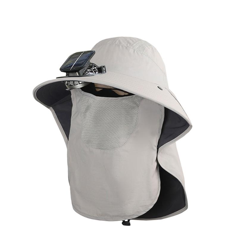 Solar Power Fisherman Hat With 3 Speed Fan Rechargeable Battery Face Neck Cover Sunproof Hat For Hiking Fishing