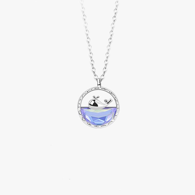 S925 Sterling Silver Glazed Stone Whale Necklace Female Light Luxury Simple Ins Niche Design Clavicle Chain Luxury