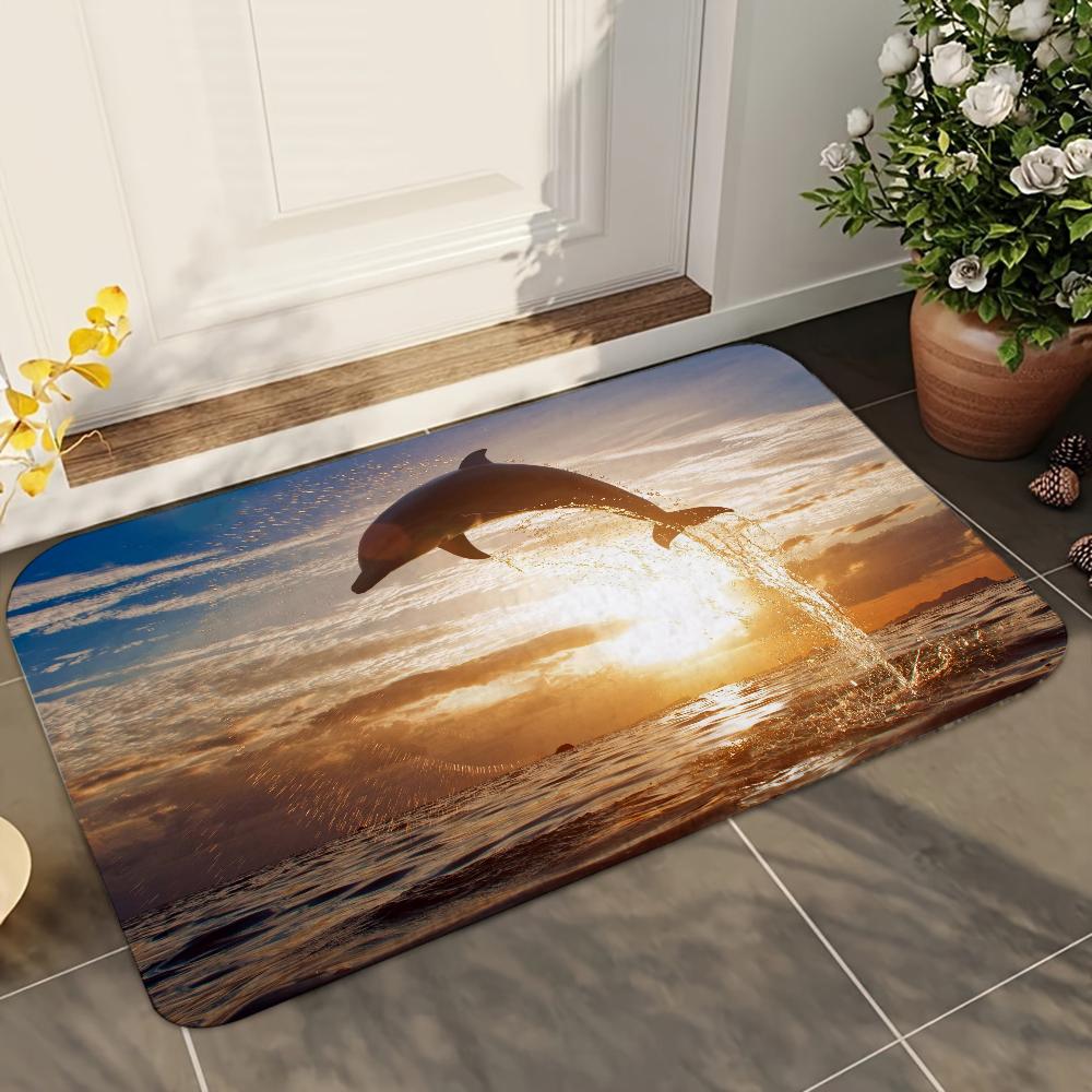 

1pc Sky Dolphin Bath Mat Super Absorbent Quick Dry Anti Slip Soft Comfortable for Bathroom Kitchen Home Decor 40x60cm