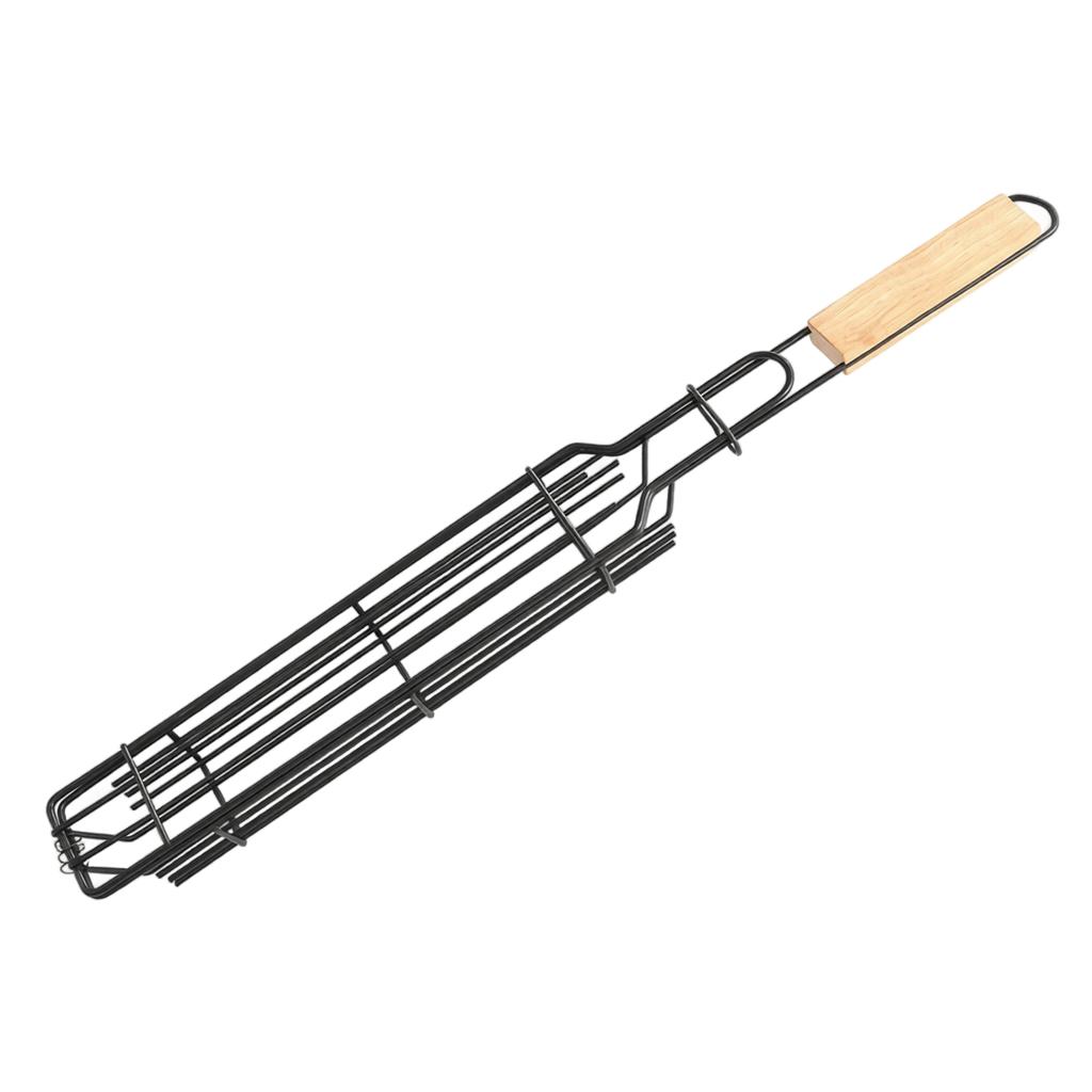 BBQ Grill Basket with Wooden Handle for Sausages Hot Dogs Corn and Ham Outdoor Barbecue Cooking Grill Rack