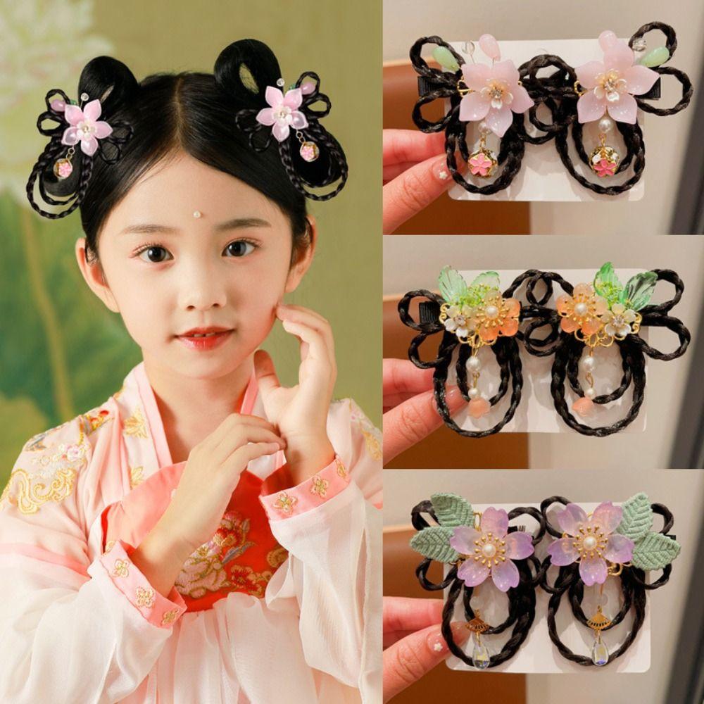 Red Children Wig Hairpin Flower Ancient Style Hairpin Lovely Chinese New Year Headwear  Girls