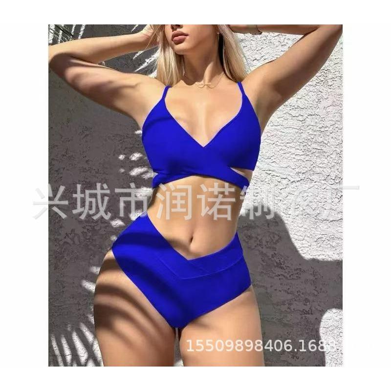 sexy split swimsuits women's small breasts gather cross suspenders high waist bikini swimsuit batch