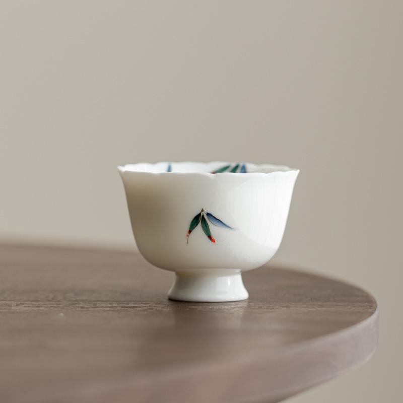 

2pc/lot Hand Drawn Evergreen Bamboo High Foot Teacup Vintage Tea Bowl Beautiful Tea Cup Personal Cup Chazhan Master Cups 70ml