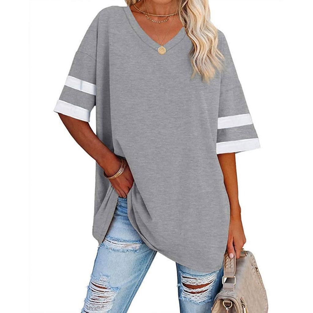Womens' Fashionable And Casual -color Basic V-neck Short-sleeved Top
