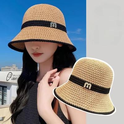 Foldable Fisherman's Hat Letter Decor Sun Hat Big Visors Beach Cap  Women Girls