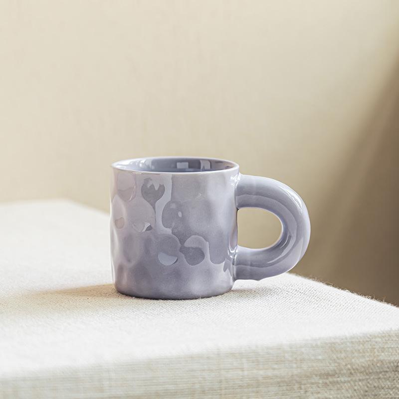 Ceramic solid color mug Home daily drinking cup Breakfast milk Oat cup Round fat handle coffee cup