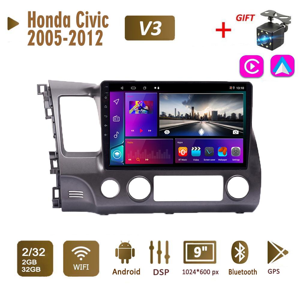 2Din Android Car Radio for Honda Civic 2005-2012 Multimedia Carplay Auto WIFI Head Unit Stereo Navigation 2+32GB