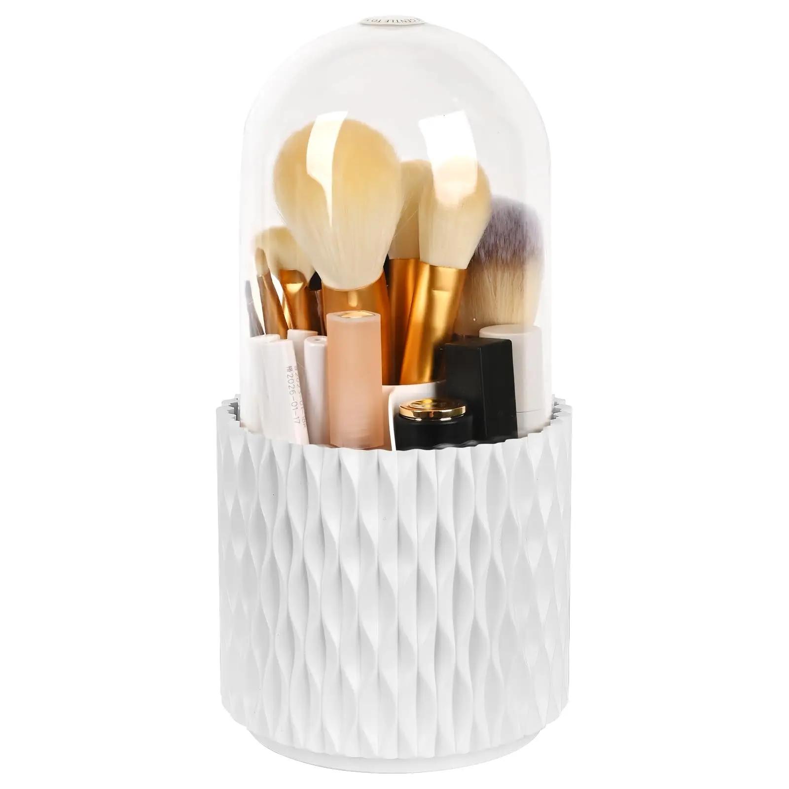 

Органайзер для кистей для макияжа с крышкой, вращающийся на 360 градусов, ящик для хранения кистей для туалетного столика, 5 ячеек, сумка для чашек, зеркало S