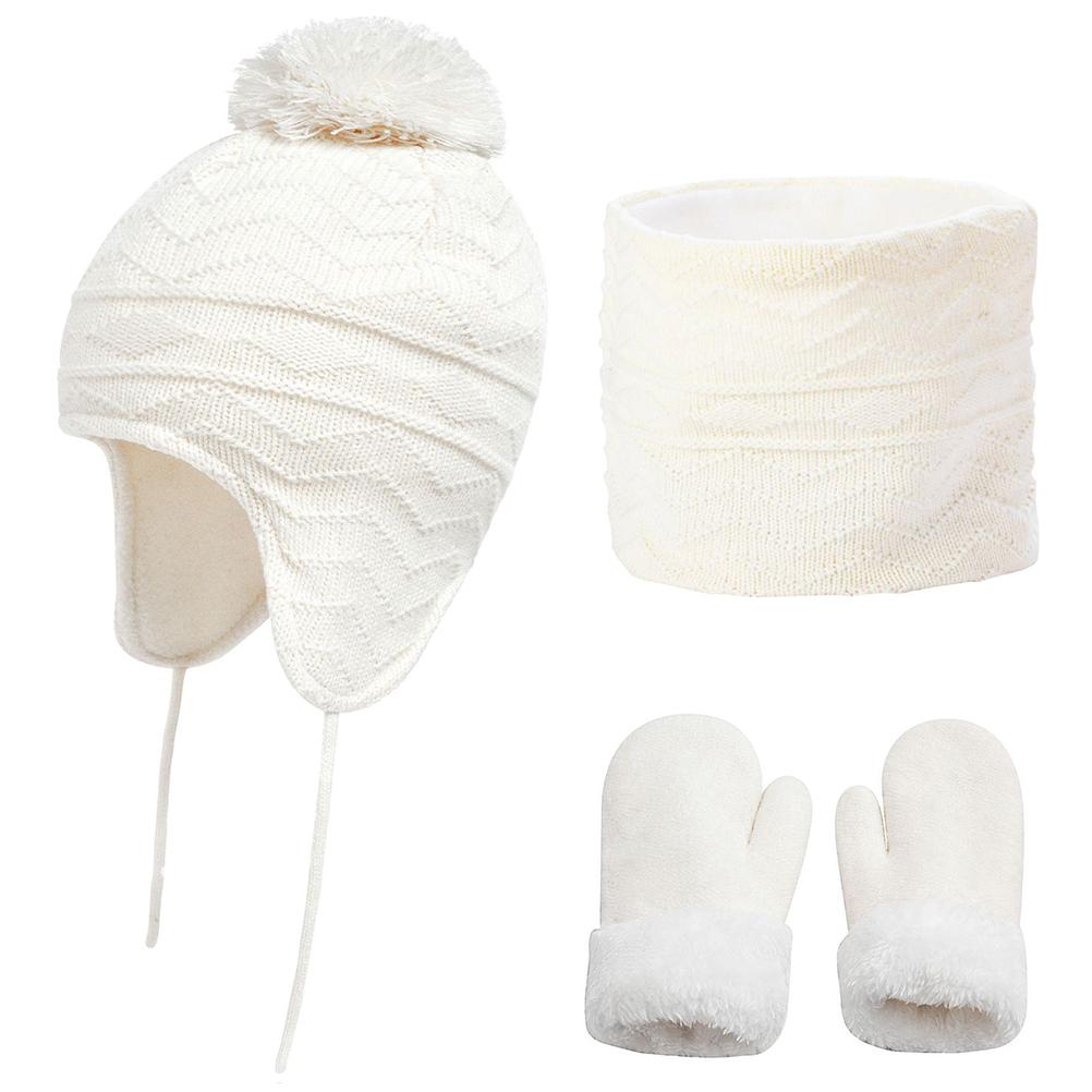 3Pcs Baby Winter Beanie Hat Scarf Gloves Set Knitted Fleece Lined Hat Thick Soft Warm Hat for 1 3 Years Old Kids Boys