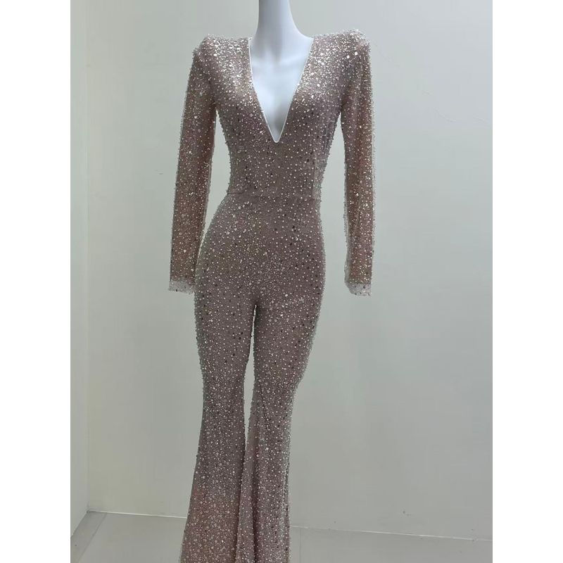 

Nadine Merabi Fashion Style Silm V Neck Beaded Sequins One-Piece Bootcut Trousers Official Website 70000 Light gray S
