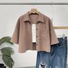 Camicia da Donna con Collo a Revers Manica Corta Top Corti Tipo Monopetto Casual con Tasca a Toppa