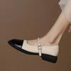 - Blockabsatz Farbblock Perlen Ein-Linien-Schnalle Damen Absatzschuhe mit flachem Ausschnitt und vielseitig