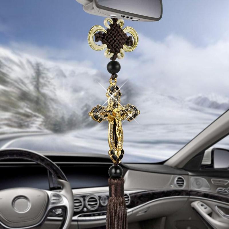 1Pc Metal Diamond Cross Jesus Christian Religious  Auto Car Styling Accessories Car Pendant  Car Rearview Mirror Ornaments Hanging