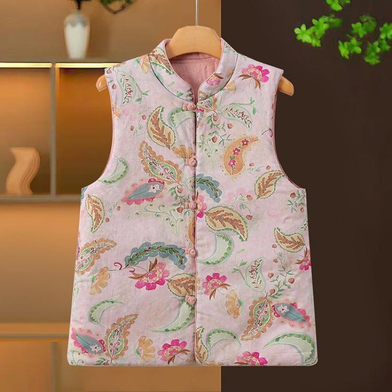 Double-sided double-worn women's autumn and winter cotton vest, disc-buckled vest, thickened thermal vest top women