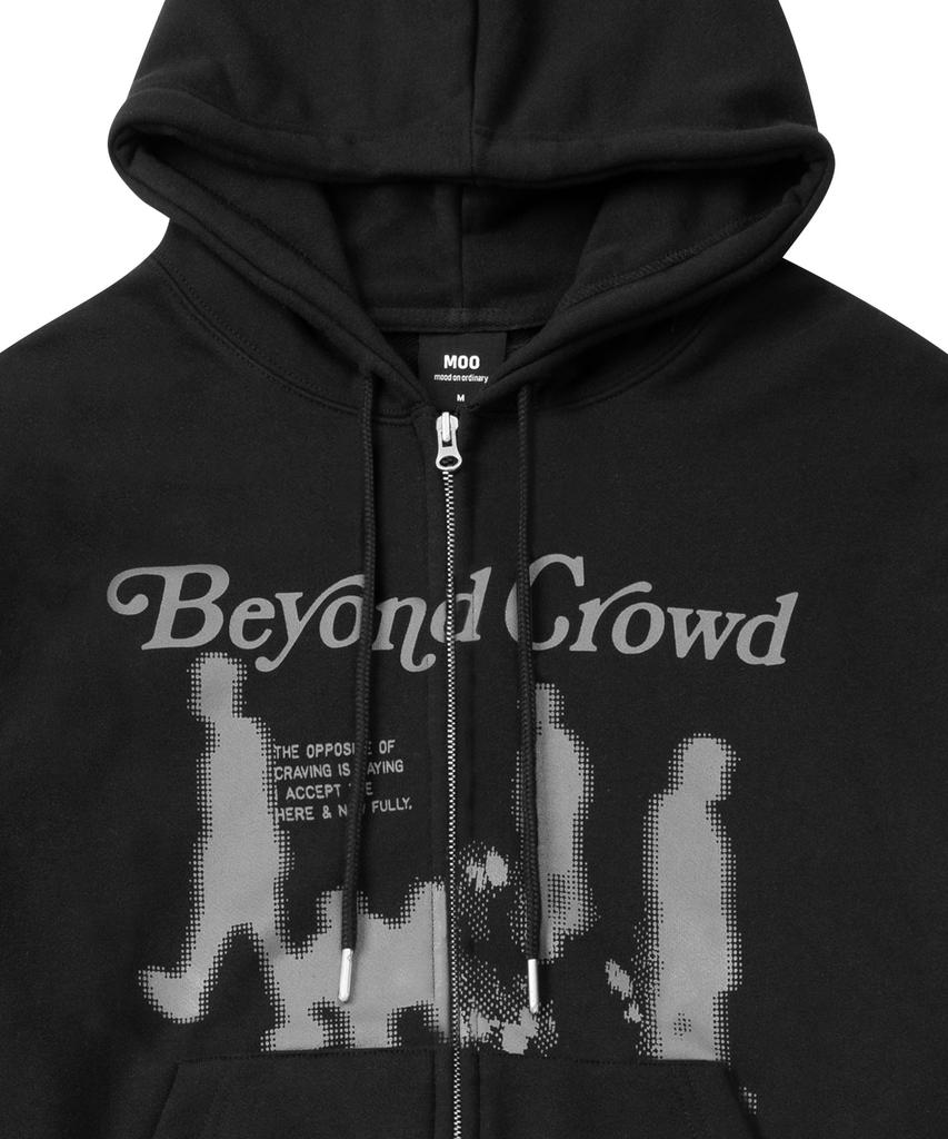 Moo Graphic Balloon Over Zip-Up Hoodie - Black