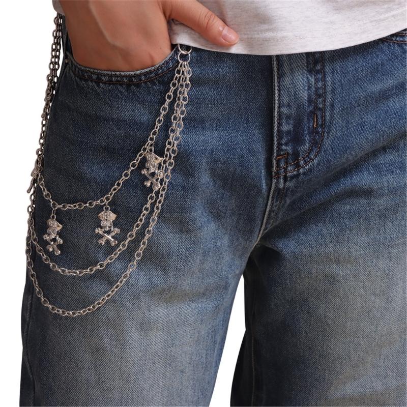 Punk Style Skull Jeans Chain Skull Charm Edgy Gothic Metal Waist Accessory For Women Girls
