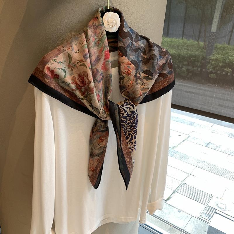 Herringbone pattern double-sided square scarf temperament sense outer fit elegant female versatile flow silk scarf breathable scarf square scarf