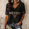 Women's V-Neck Lightweight Short Sleeve Top with Soccer Graphic Print for Spring and Summer